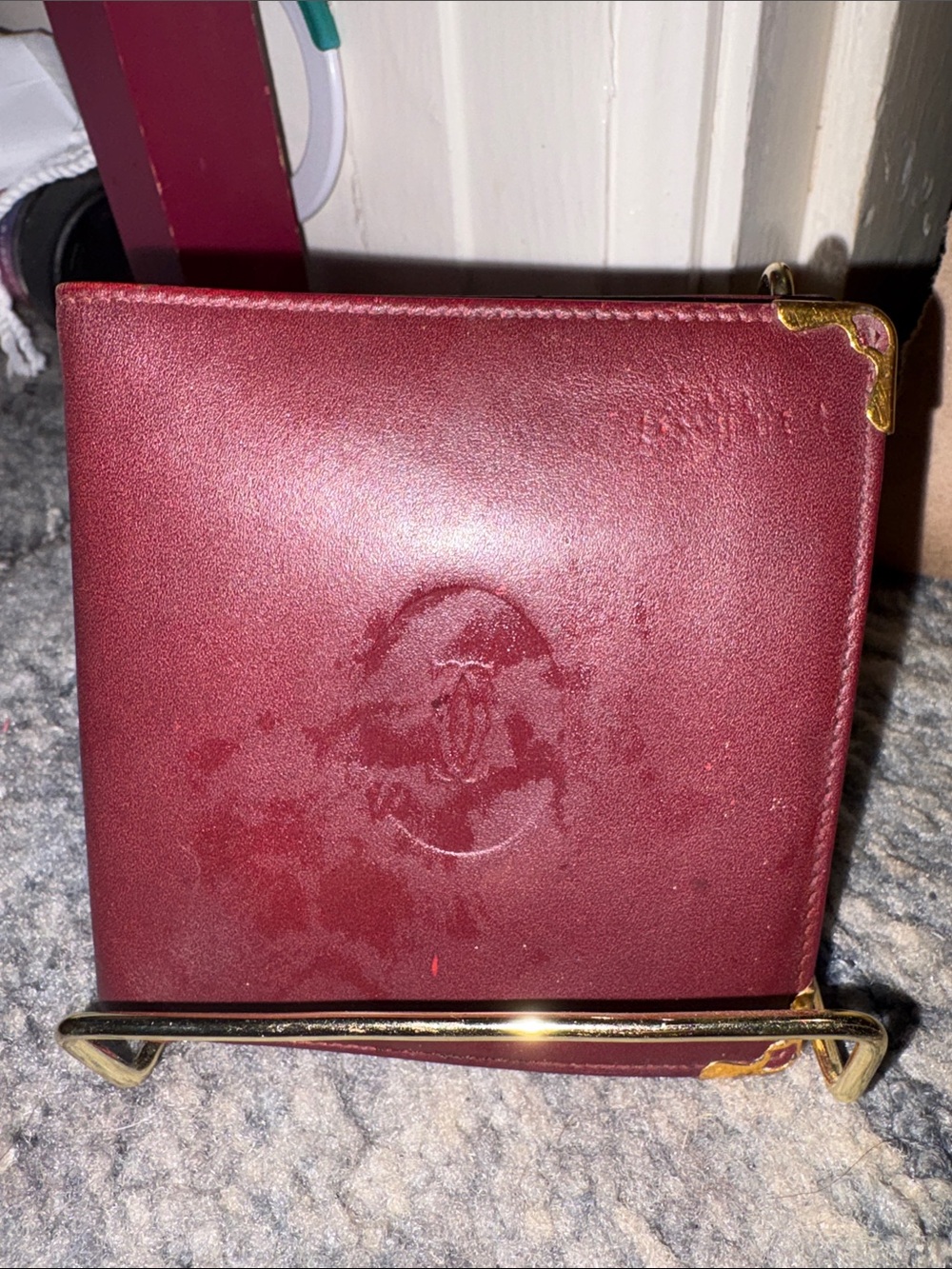 Cartier Burgundy Leather Wallet with Gold Corner Accents